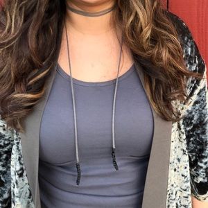 Vegan Suede Choker Wrap Square Beads Necklace